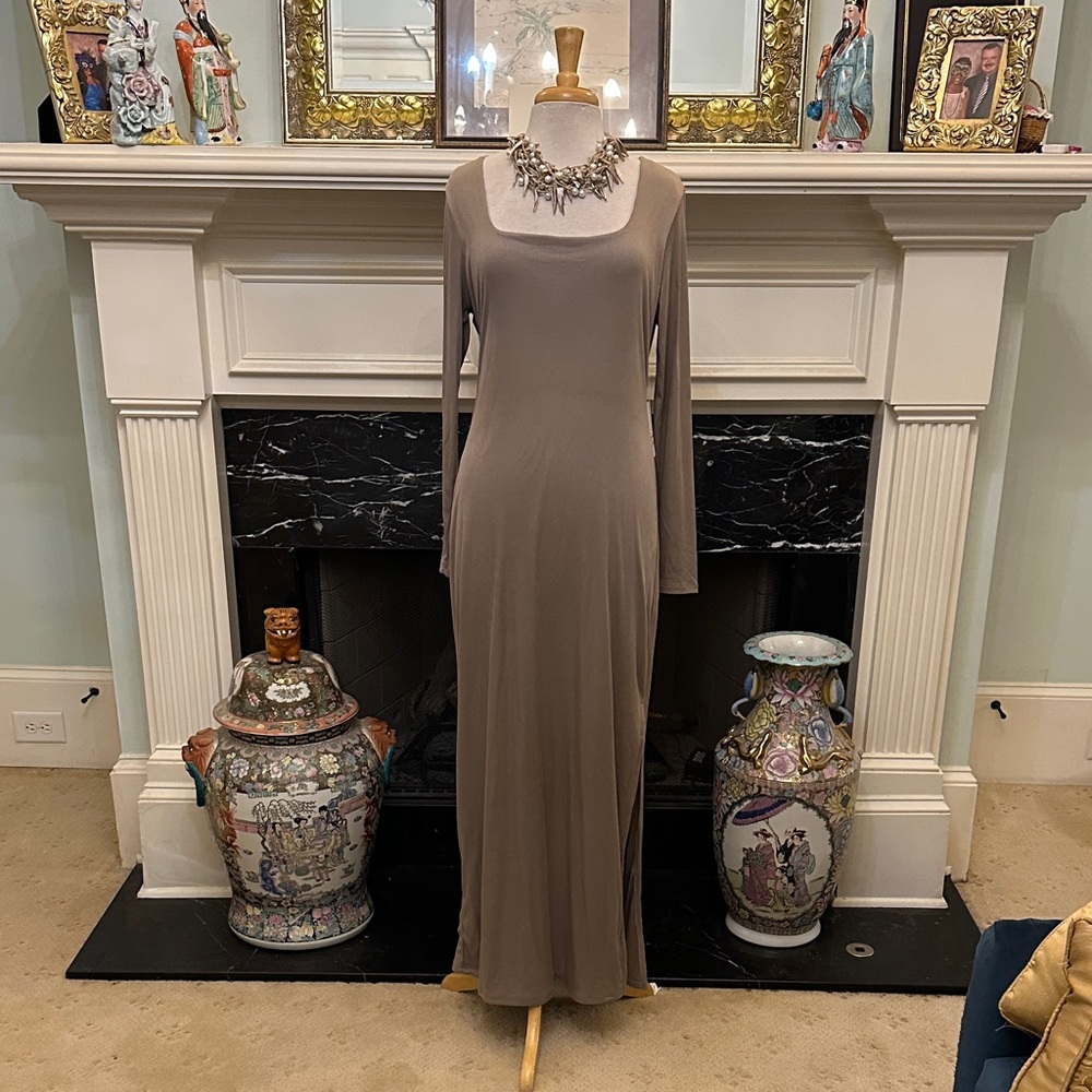 “Faded Rose” Elegant Taupe Long Sleeve Dress